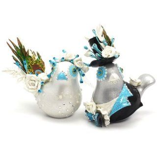 Silver Blue Peacock Love Birds Wedding Cake Topper A00066 Wedding Color Scheme Decoration Handmade Ceramic Adorable Wedding Couple Gifts : Wedding Ceremony Accessories : Everything Else