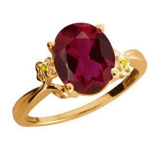 3.38 Ct Oval Red Created Ruby and Diamond 18K Yellow Gold Ring Rings For Women Jewelry