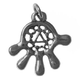Alcoholics Anonymous AA Pendant, #987, Sterling, Hamsa, the Universal Sign of Protection with the AA Recovery Symbol Set in the Center: Jewelry