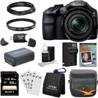 Sony a3000 alpha a3000 ILCE 3000K/B, ILCE3000, Interchangeable Lens Digital 20.1MP Camera Bundle with 64GB High Speed Card, Spare Battery, Rapid Charger, SLR Guide DVD, UV filter, Padded Case, Mini HDMI Cable + More  Camera & Photo