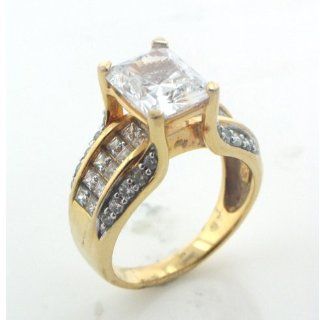 Gold over Sterling Silver Vermeil Bridge Style Radiant Cut Ring Size 8: Right Hand Rings: Jewelry