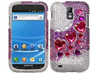 Hot Pink Purple Hearts 3D Bling Rhinestone Diamond Crystal Hard Protector for Samsung Galaxy S II 2 Two Hercules SGH T989: Cell Phones & Accessories