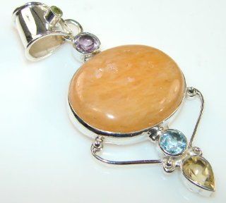 Golden Calcite Women's Silver Pendant 15.30g (color: honey, dim.: 2 5/8, 1 1/4, 1/4 inch). Golden Calcite, Citrine, Amethyst, Created Blue Topaz, Peridot Crafted in 925 Sterling Silver only ONE pendant available   pendant entirely handmade by the most 