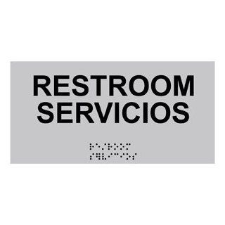 ADA Restroom With Symbol Braille Sign RSMB 545 BLKonSLVR Restrooms : Business And Store Signs : Office Products