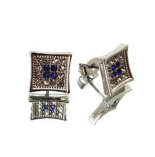 Iced Out Unisex CZ Cubic Zirconia Square Stud Earring Silver/Blue MER993BL Jewelry