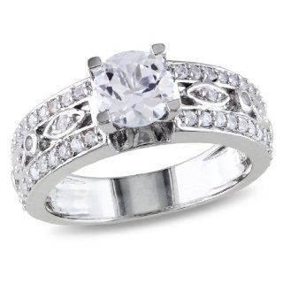 Sterling Silver Created White Sapphire Engagement Ring: Jewelry