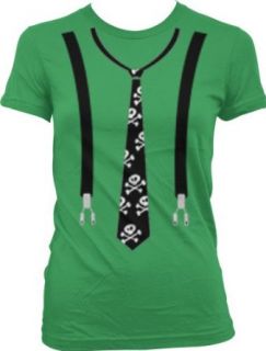 Skull And Bones Neck Tie And Suspenders Juniors Gothic Design T shirt, Fake Tie Juniors Shirt: Novelty T Shirts: Clothing