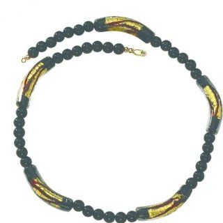 14K Gold & Glass Onyx Beaded Necklace 16": Choker Necklaces: Jewelry