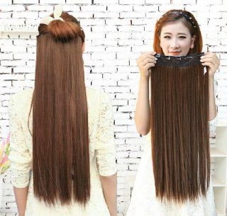 MapofBeauty 23" Long Straight Clip in Hair Extensions Hairpieces (Light Brown) : Beauty
