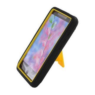 For Motorola DROID RAZR M Hybrid Hard Rubber Case Yellow Black With Stand: Everything Else