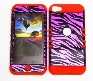 APPLE IPOD ITOUCH 5 TRANSPARENT HOT PINK ZEBRA HEAVY DUTY CASE + ORANGE GEL SKIN SNAP ON PROTECTOR ACCESSORY Cell Phones & Accessories