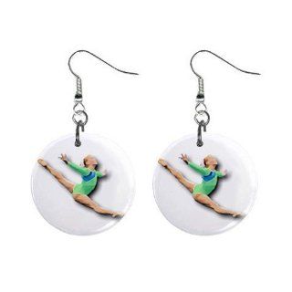 Gymnastics Gymnast #9 Dangle Button Earrings Jewelry 1 inch Round 12779175: Jewelry