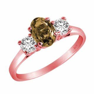 DivaDiamonds 3OVDSQD100R6:10K Rose Gold 3 Stone Oval Smoky Quartz and Round Diamond Ring   Size 6: Diva Diamonds: Everything Else
