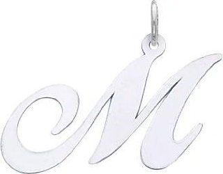 14K White Gold Large Fancy Script Initial M Charm: Jewelry