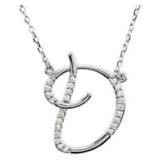 Sterling Silver Alphabet Initial Letter D Diamond Pendant Necklace, 17" (GH Color, I1 Clarity, 1/8 Cttw): Stuller : Jewelry