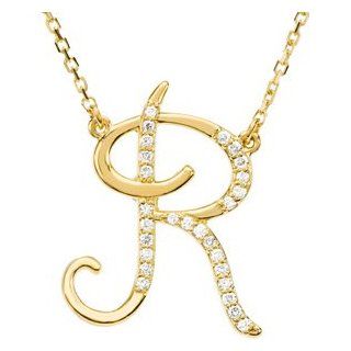 14k Yellow Gold Alphabet Initial Letter R Diamond Pendant Necklace, 17" (GH Color, I1 Clarity, 1/8 Cttw) Stuller  Jewelry