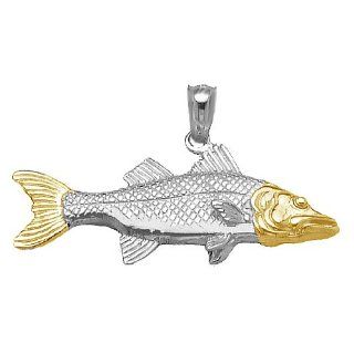 925 Sterling Silver Nautical Necklace Charm Pendant, 14K Gold Accent Snook: Million Charms: Jewelry