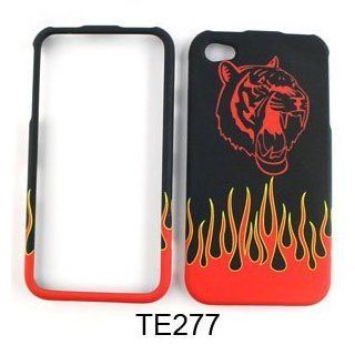 Apple iPhone 4 / 4S (fits AT&T, Verizon and Sprint ) Tigers Above Fire on Black Hard Plastic Case Cover Faceplate Snap On: Cell Phones & Accessories