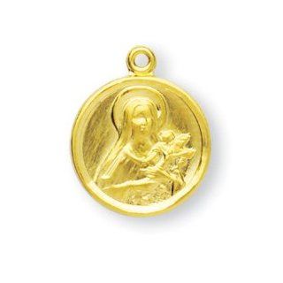 14kt Gold Over Sterling Silver Small Round Polished St. Therese Little Flower 18" Chain Boxed 5/8"x1/2" Patron Saint St. Medal Pendant Necklace In Gift Box: Jewelry