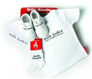 Silly Souls Milk Junkie 4 Piece Baby Gift Set, White/Black, 0 3 Months: Infant And Toddler Layette Sets: Clothing