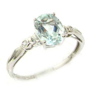 Luxury Solid White 9K Gold Natural AAA Aquamarine & Diamond Ladies Ring   Ideal Gift for Mum, Daughter, Wife, Sister, Mothers Day, Birthday, Christmas, Valentines Engagement Rings Jewelry