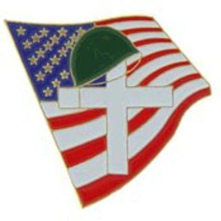 American flag with White Memorial Cross Pin 1": Sports & Outdoors