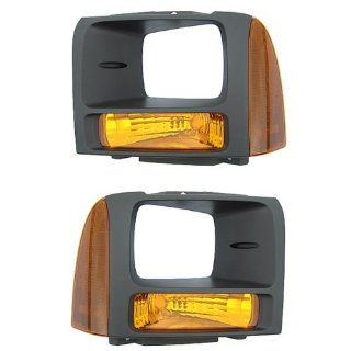 2005 2006 2007 Ford F250 & F350 Pickup Truck Super Duty Headlamp Bezel with Park Corner Light Turn Signal Marker Lamp (Argent for Models with Sealed Beam Headlights) Pair Set Right Passenger And Left Driver Side (05 06 07) Automotive