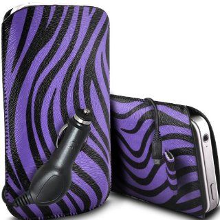 Fone Case Huawei Ascend P1 LTE Protective Zebra PU Leather Pull Cord Slip In Pouch Quick Release Case & 12v Micro USB In Car Charger (Purple & Black): Cell Phones & Accessories