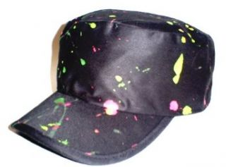 Neon Paint Splattered Black Painters Cap Hat: Clothing