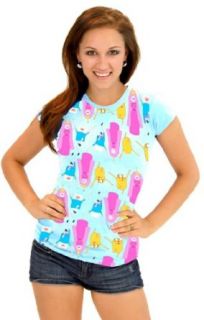 Adventure Time Characters All Over Juniors Sky Blue T shirt: Clothing