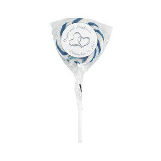 Personalized Two Hearts Swirl Pops   Blue   Candy & Candy Buffet  Grocery & Gourmet Food