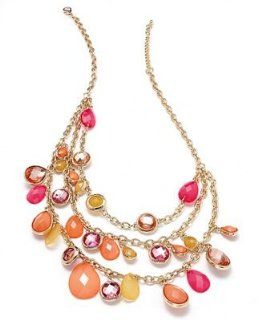Style &co. Necklace, 18" Gold Tone Orange, Pink and Yellow Bead Three Row Necklace Style&co. Jewelry