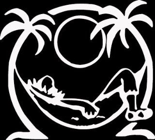 6" Man in Palm Tree Hammock Die Cut decal sticker for any smooth surface such as windows bumpers laptops or any smooth surface. 