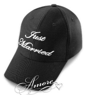 Wedding Just Married Baseball Black Cap White Embroidery  Velcro Adjustable Hats: Everything Else
