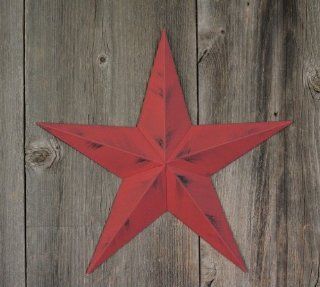 40 Inch Heavy Duty Metal Barn Star Painted Rustic Cranberry. The Rustic Paint Coverage Starts with a Black or Contrasting Base Coat and Then the Star Color Is Hand Painted on Top of the Base Coat with a Feathering Look Which Gives the Star a Distressed App