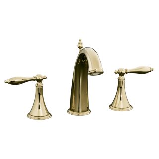 KOHLER Finial Vibrant French Gold 2 Handle Widespread WaterSense Bathroom Sink Faucet (Drain Included)
