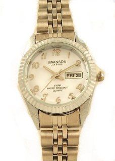 Swanson Japan Crystal Day Date Silver Face Women's Watch 5atm Water Resistent: Watches