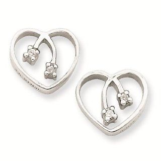 Sterling Silver White Ice .04ct Genuine Diamond Heart Earrings   Colorless Diamonds Collection Reeve and Knight Jewelry