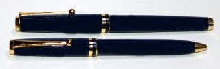 Danitrio Pen Set Fine Fountain Pen/Ballpoint Pen Blue w/ Gold Plated Trim : Office Products
