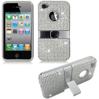 Cell Phone Snap on Cover Fits Apple iPhone 4 4S Stand Silver Full Diamond AT&T (does NOT fit Apple iPhone or iPhone 3G/3GS or iPhone 5/5S/5C): Cell Phones & Accessories