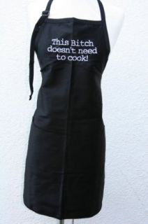 Black Embroidered Apron "This Bitch doesn't need to cook": Clothing