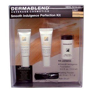 Dermablend Smooth Indulgence Perfection Kit LIGHT SHADE COVERAGE   Contains Foundation (Nude Beige & Natural Beige) x 2 (.3 oz ea.) plus Setting Powder .18 oz and Mini Brush : Concealers Makeup : Beauty