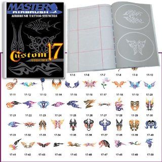 Master Airbrush Brand Airbrush Tattoo Stencils Set Book #17 Reuseable Tattoo Template Set, Book Contains 50 Unique Stencil Designs, All Patterns Come on High Quality Vinyl Sheets with a Self Adhesive Backing.