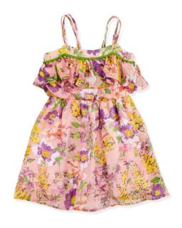 Ruffle Trim Floral Dress, Pink, 4 6X