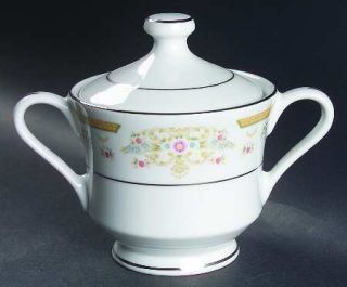 Signature Coronet Sugar Bowl & Lid, Fine China Dinnerware   Floral, Inner Platin
