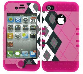 BUMPER CASE FOR IPHONE 4 SOFT HOT PINK SKIN HARD BLACK WHITE PLAID ON PINK COVER: Cell Phones & Accessories