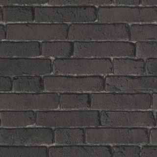 Charcoal / Black   J30109   Brick Effect   Muriva Wallpaper    