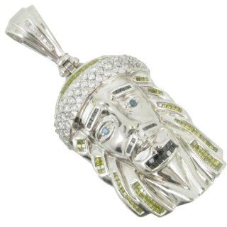 Mens diamond Jesus face multi color cross 2 14k White Gold 5.08ctw 35 mm wide and 78 mm tall: JR: Jewelry
