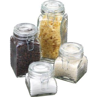 Anchor Hocking Glass Canister Set, 4 Jars, Clamp Lids Kitchen & Dining