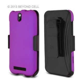 Purple, 3 in 1 Combo Set Phone Case Cover Protector + Kick Stand Belt Clip Holster + Screen Protector for HTC One SV / VL LTE (Cricket): Cell Phones & Accessories